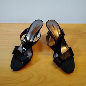 Merona Women's Black Lacquer Strappy Sandals Open Heels 3.25' Size 8